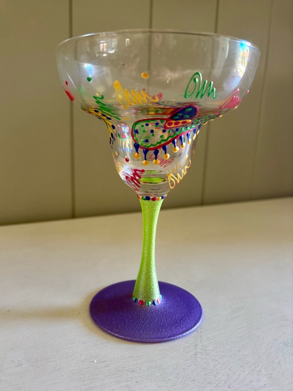 Smithereens Hand Painted Signed Vikki Smith Margarita Glass Cinco de Mayo